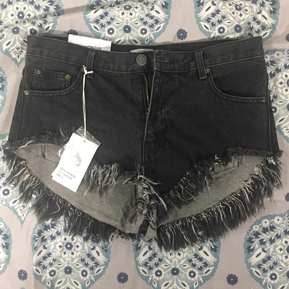 Glamorous Pants - Glamorous Denim Shorts Black Fringe NWT Large Jean